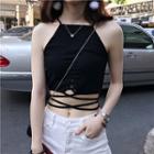 Strappy-hem Cropped Halter Vest
