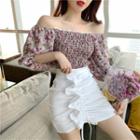 Cold Shoulder Floral Short-sleeve Top / Pencil Skirt
