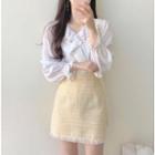 Bell-sleeve Blouse / Mini Tweed Skirt