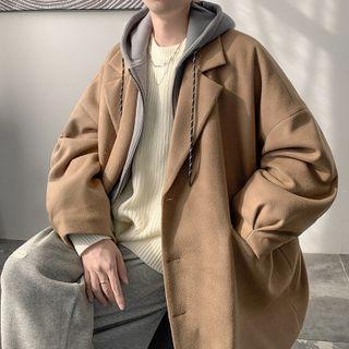 Mock Two-piece Hooded Button-up Coat