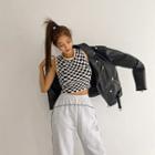 Sleeveless Checked Knit Crop Top