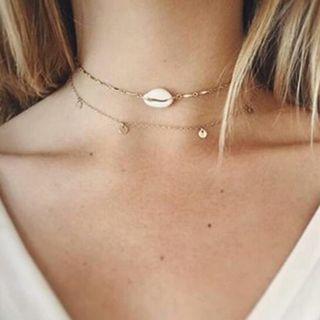 Shell Layered Choker Gold - One Size