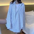 Rhinestone Striped Long-sleeve Shirt Stripes - Blue & White - One Size