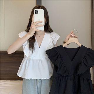 Sleeveless V-neck Lace Ruffle Top