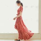 Floral Print Short-sleeve Maxi Wrap Dress