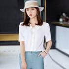 Short-sleeve Blouse / Plaid Shorts / Straight Leg Pants