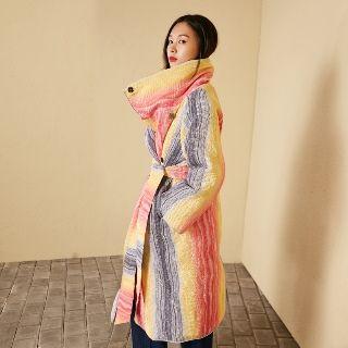 Tie-waist Color Block Padded Coat