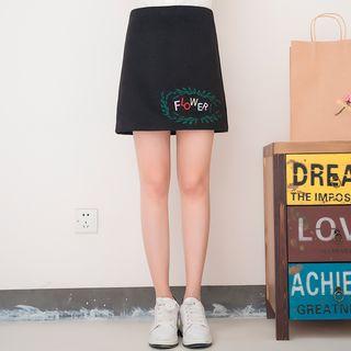 Letter Embroidered A-line Skirt