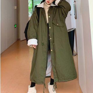 Drawstring Waist Snap-buttoned Coat