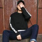 Lettering-sleeve Contrast-trim Sweatshirt