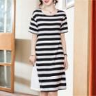 Short-sleeve Striped T-shirt Dress / Undershorts