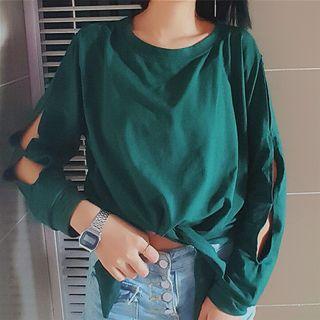 Plain Cut Out Detailed Long Sleeve T-shirt
