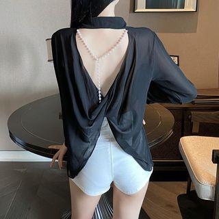 Open Back Chiffon Blouse