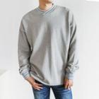 Plus Size V-neck Contrast-trim Sweatshirt