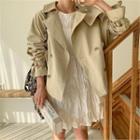 Belted-sleeve Double-breasted Trench Jacket