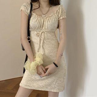 Ruffed Short-sleeve Mini A-line Dress As Shown In Figure - One Size