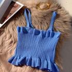 Ruffled Knit Camisole Top Blue - One Size