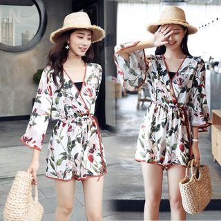Floral Print 3/4-sleeve Playsuit