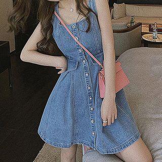 Sleeveless Button-up Denim A-line Dress