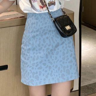 Leopard A-line Skirt Sky Blue - One Size