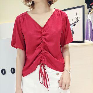Plain Short Sleeve Drawstring T-shirt