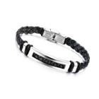 Simple Fashion Hollow Geometric 316l Stainless Steel Braided Leather Bracelet Silver - One Size
