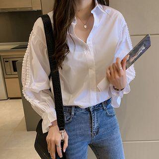 Long-sleeve Cutout Ruffle Trim Shirt