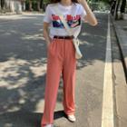 Short-sleeve Print T-shirt / Plain Wide-leg Pants