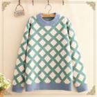 Argyle Print Round-neck Sweater