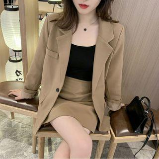 Set: Plain Loose-fit Blazer + Skirt