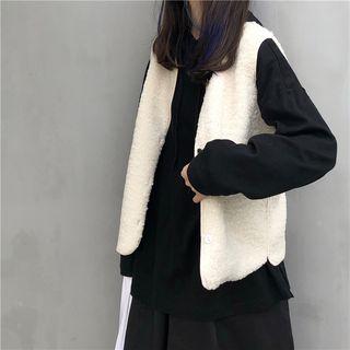 Fleece Buttoned Vest Almond - One Size