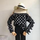 Cold-shoulder Long-sleeve Dotted Top