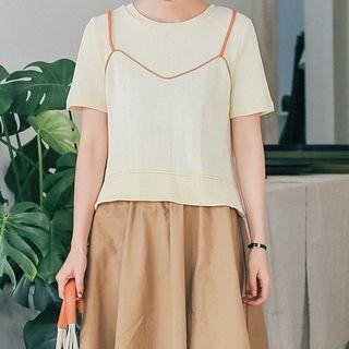 Mock Two-piece Dip-back Top Almond - One Size