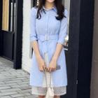 Set: Pinstriped Front Slit Shirtdress + Dotted Skirt