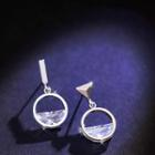 Non-matching Faux Crystal Alloy Hoop Dangle Earring