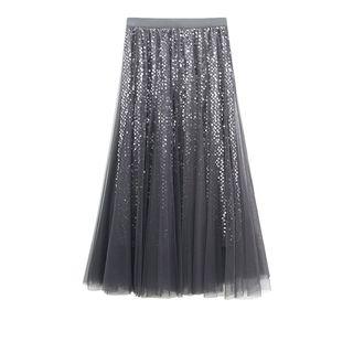 Sequin Midi A-line Mesh Skirt