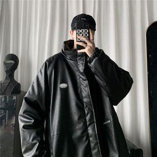 Long-sleeve Faux Leather Padded Coat