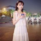 Spaghetti-strap Dress Small Medium Long Chiffon Skirt Almond - One Size
