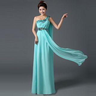 One-shoulder Embroidered Evening Gown