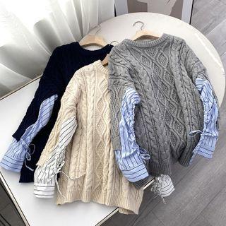 Mock Two Pieces Striped Panel Sweater