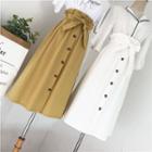 Paperbag Waist Buttoned A-line Midi Skirt