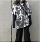 Dye Print Elbow-sleeve Oversize T-shirt