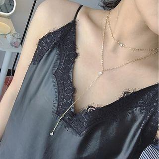 Faux Pearl Layered Y Necklace Gold - One Size