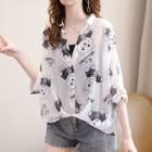 Set: 3/4-sleeve Print Shirt + Camisole