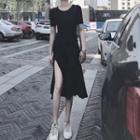 Slit-side Short Sleeve Midi Dress