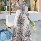 V-neck Print Maxi A-line Dress