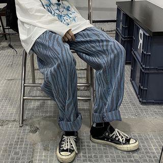 Couple Matching Zebra Print Wide-leg Jeans