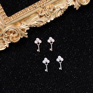 925 Sterling Silver Rhinestone Key Earring