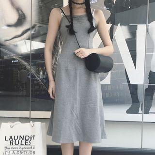 Lettering Sleeveless A-line Midi Dress