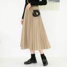 Pleated A-line Skirt Khaki - One Size